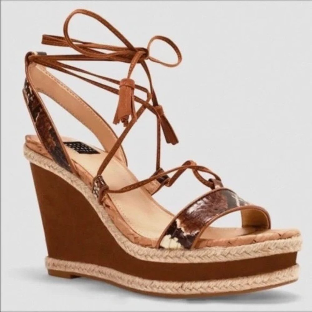 White House Black Market GINGER Wedge Ankle Wrap Strap Sandal SZ 8
